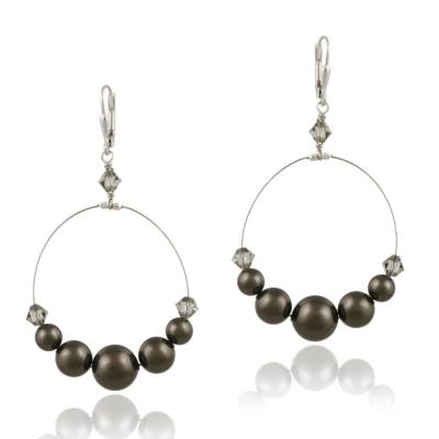 Sterling Silver Brown Swarovski Pearl & Crystal  Wire DangleEarrings