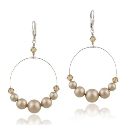 Sterling Silver Almond Swarovski Pearl & Crystal  Wire Dangle Earrings