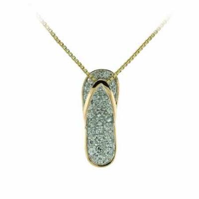 18K Gold over Sterling Silver Two Tone CZ Flip Flop Sandal Pendant