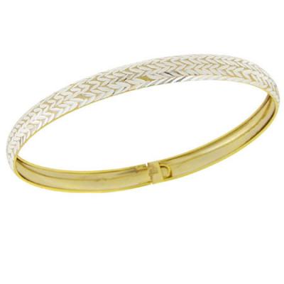 Sterling Silver Two Tone Diamond Cut Pattern Flex Bangle