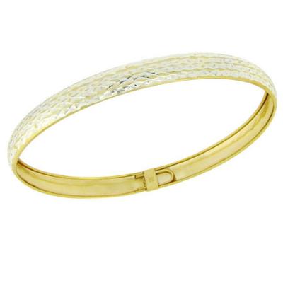 Sterling Silver Two Tone Diamond Cut Pattern Flex Bangle