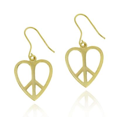 18K Gold over Sterling Silver Heart Peace Sign Earrings