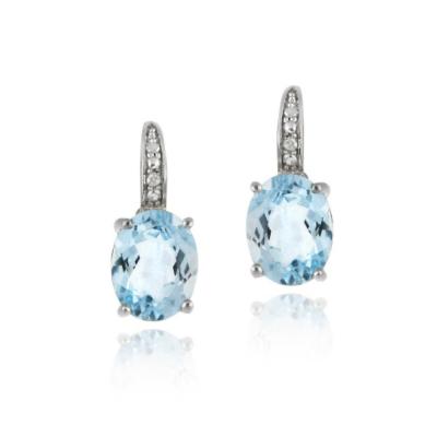 Sterling Silver 6.4 CT. Blue Topaz & Diamond Oval Leverback Earrings