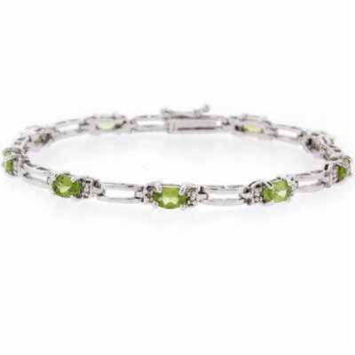 Sterling Silver Peridot and Diamond Accent Bracelet