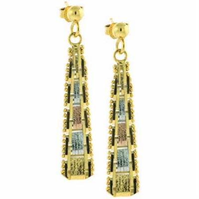 18K Gold over Sterling Silver Tri-color Linear Dangle Earrings