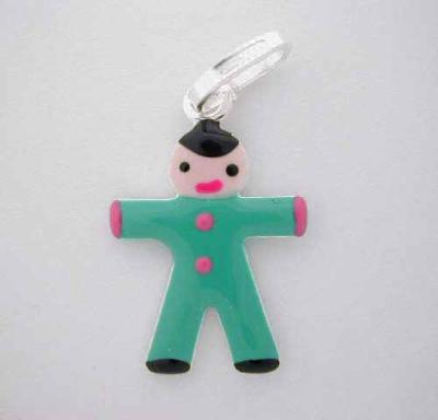 BOY CHARM Silver Green Enamel ITALIAN