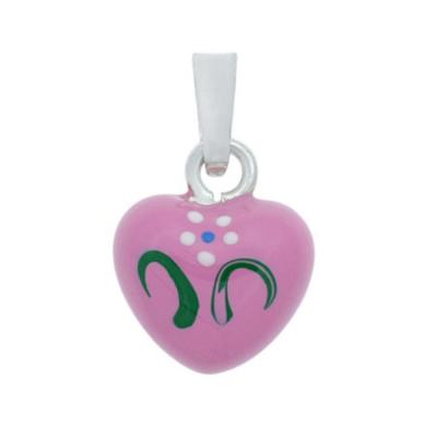 Silver Pink Flower HEART CHARM Pendant ITALY