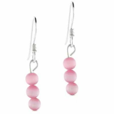 Sterling Silver Pink Beads Dangling Earrings
