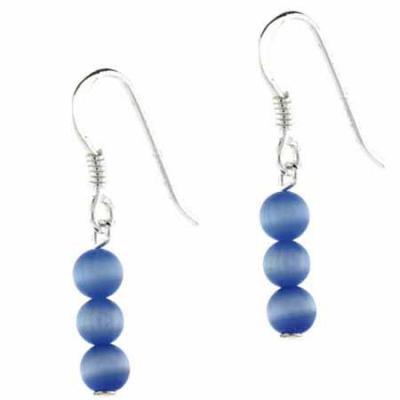 Sterling Silver Light Blue Cats Eye Dangle Earrings