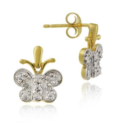 18K Gold over Sterling Silver Diamond Accent Butterfly Earrings