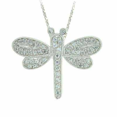 Simulated Diamond CZ DragonFly Silver Slide Pendant