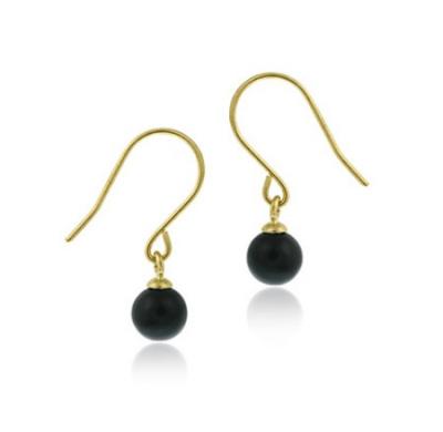 14k Gold over Sterling Silver Onyx Ball  Dangle Earrings