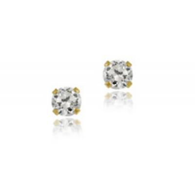 14k Gold 3mm Round CZ Stud Earrings