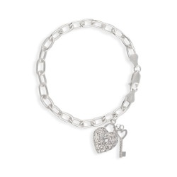 Sterling Silver CZ Lock & Key Heart Charm Bracelet