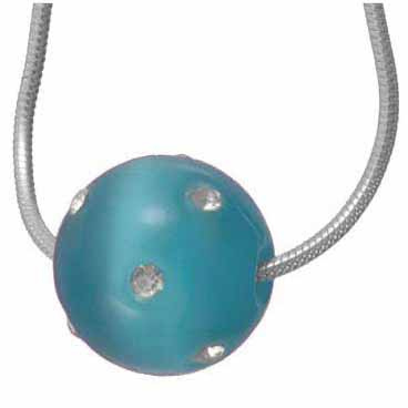Simulated Diamond CZ Confetti Teal  Cats Eye Ball Pendant