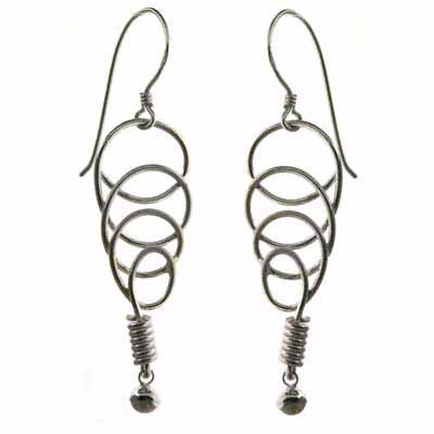Sterling Silver Spiral & Bead Dangle Earrings