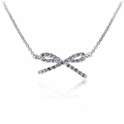 Celebrity Sterling Silver Simulated Amethyst Cubic Zirconia Bow Necklace