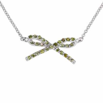 Celebrity Sterling Silver Olive Cubic Zirconia Bow Necklace