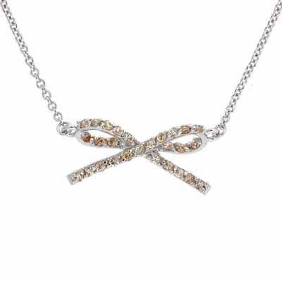 Celebrity Sterling Silver Champagne Cubic Zirconia Bow Necklace