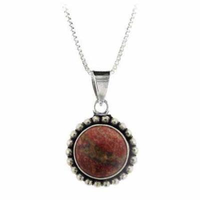 Sterling Silver Genuine Chalcedite Stone Bali Beaded Circle Pendant