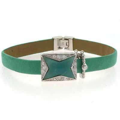 Sterling Silver Amazonite & CZ Turquoise Leather Bracelet
