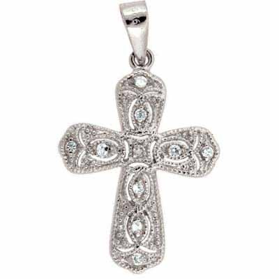 Sterling Silver Simulated Diamond CZ Filigree Cross Pendant