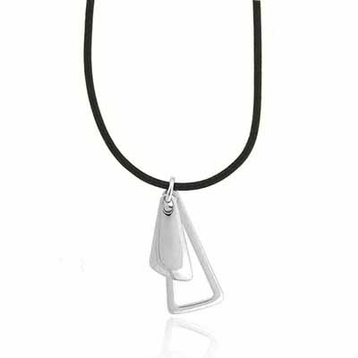 Genuine Leather Necklace with Sterling Silver Double Triangle Pendant