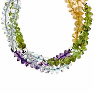 Genuine Amethyst, Peridot, Citrine, and Clear Crystal Chips Necklace