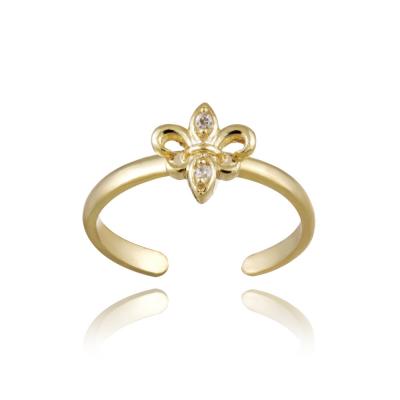 18k Gold over Sterling Silver CZ Fleur-de-Lis Toe Ring
