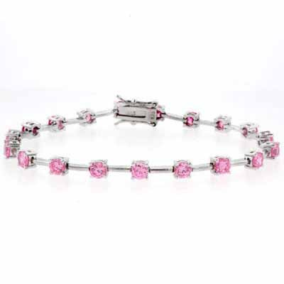 Sterling Silver Circle Pink CZ Tennis Bracelet