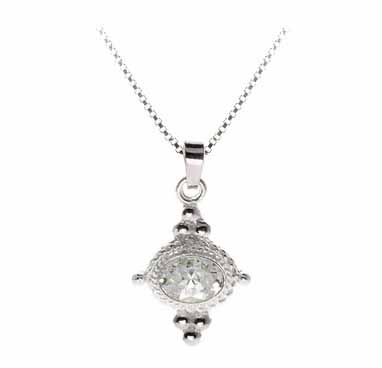 Sterling Silver Simulated Diamond cz Stone East West Bali Pendant