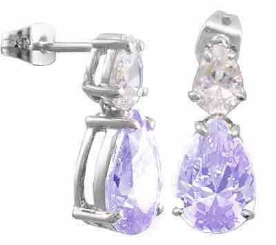 Lavender Cubic Zirconia and Simulated Diamond CZ Post earrings
