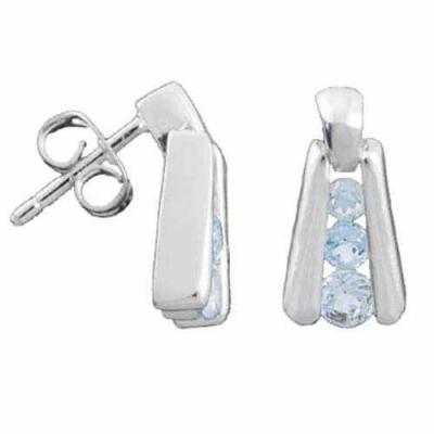 Sterling Silver Genuine Blue Topaz Triangle Earrings