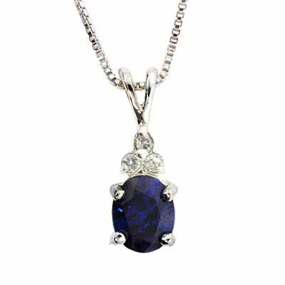 Sterling Silver Oval Simulated Tanzanite CZ with three Simulated Diamond CZ stones