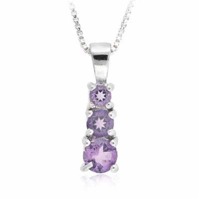 Sterling Silver Past Present and Future Genuine Amethyst Pendant