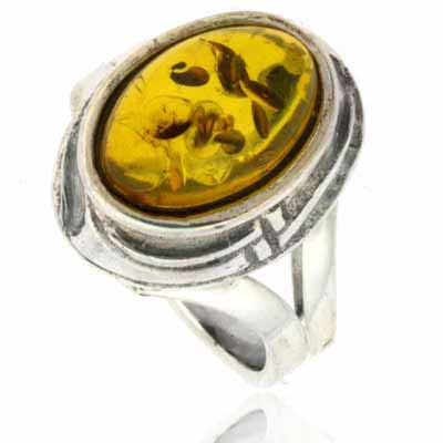 Sterling Silver Honey Brown Amber Stone Ring Size 7