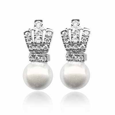 Sterling Silver CZ and Simulated Pearl Earrings