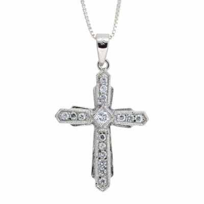 Sterling Silver CZ Filigree Cross Pendant