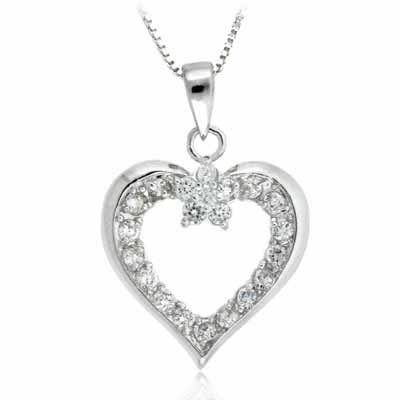 Sterling Silver Simulated Diamond CZ open Heart Pendant
