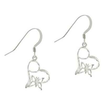Sterling Silver Butterfly & Heart Dangle Earrings