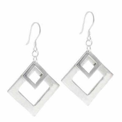 Sterling Silver Double Diamond Shape Dangle Earrings