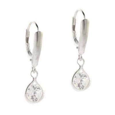 Sterling Silver CZ Dangle Leverback Earrings