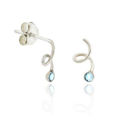 Sterling Silver Light Blue Rhinestone & Swirl Mini Earrings