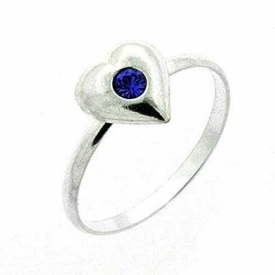 Sterling Silver Dark Blue CZ Puffed Heart Junior Ring Size 5