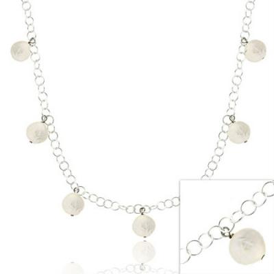 Sterling Silver .925 Iridescent Round White Genuine Freshwater Cultured Coin Pearl Rolo Link Chain Dangle Graduated Necklace