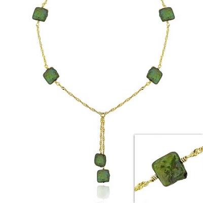 18K Gold over Sterling Silver Green Freshwater Cultured Square Coin Pearl Lariat Necklace