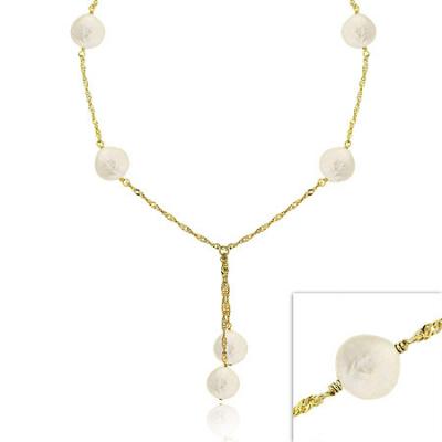 Sterling Silver .925 Iridescent Genuine White Round Freshwater Cultured Coin Pearl Dangle Graduated Twist D-cut Chain Lariat Necklace 16-19'