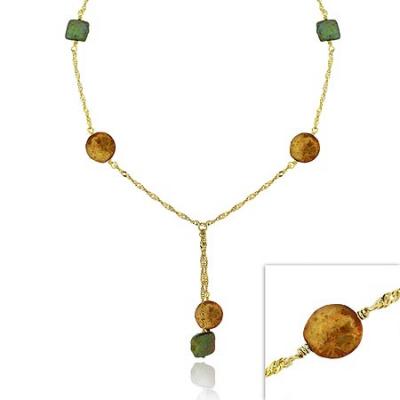 18K Gold over Sterling Silver Green & Champagne Freshwater Cultured Coin Pearl Lariat Necklace