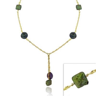 18K Gold over Sterling Silver Peacock & Green Freshwater Cultured Coin Pearl Lariat Necklace