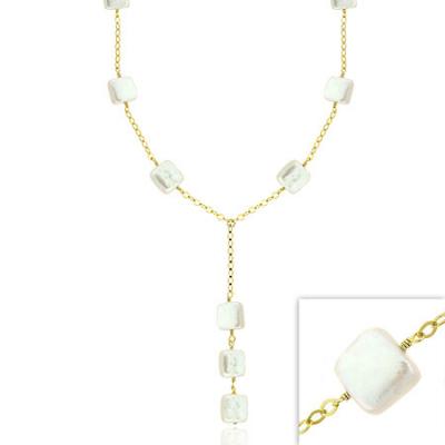 18K Gold over Sterling Silver Freshwater Cultured White Square Coin Pearl Y Necklace